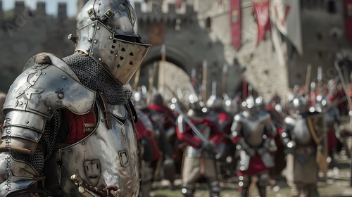 Armored Medieval Warriors and Futuristic Mechs Clash in Historic Castle Siege