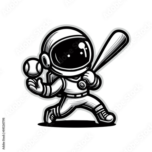 Cute Astronaut Playing baseball Cartoon Vector Icon Illustration