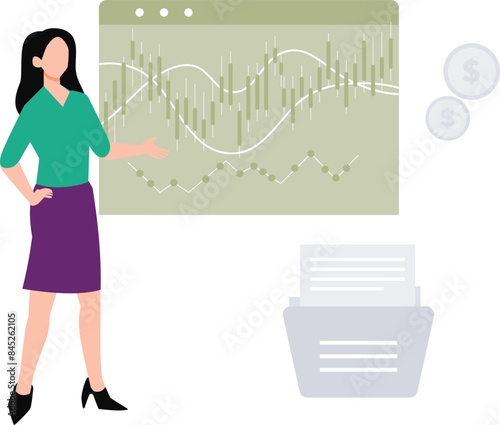 The girl is pointing to the analytical graph.