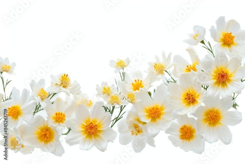 Frame of Beautiful white and yellow flower bouquet isolated on white background, clipping path. Full Depth of field. Focus stacking. PNG, Generative AI © Story Sculptor
