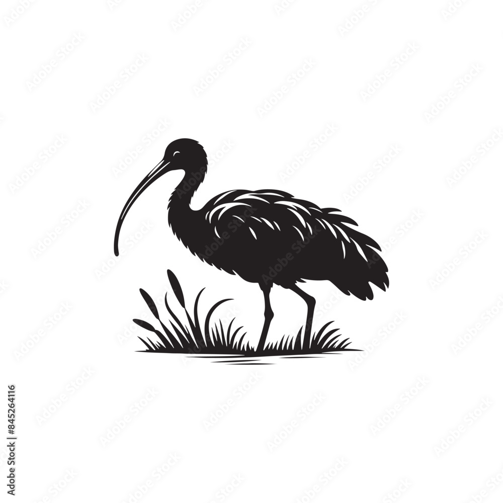 Fototapeta premium Ibis Bird Silhouette: Vector Art Celebrating the Grace and Beauty of this Elegant Bird- Ibis Bird Vector - Ibis Bird Illustration.