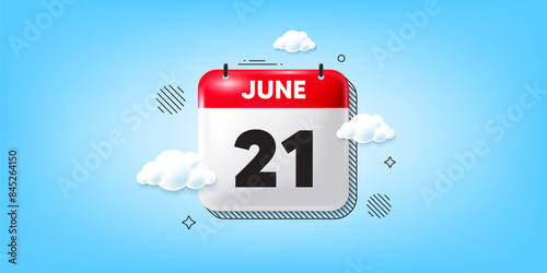 Calendar date of June 3d icon. 21th day of the month icon. Event schedule date. Meeting appointment time. 21th day of June. Calendar month date banner. Day or Monthly page. Vector
