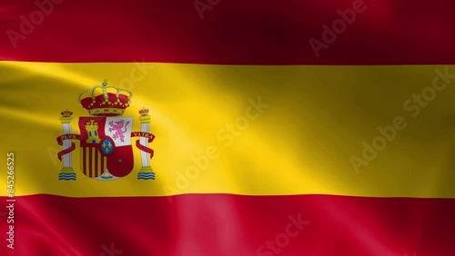 Spanish flag in the wind. Detailed fabric texture.