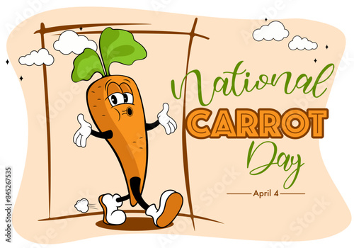 vector illustration of a background for happy national day carrot of the national holiday, funny carrot character in retro rubber hose style, character groovy carrot