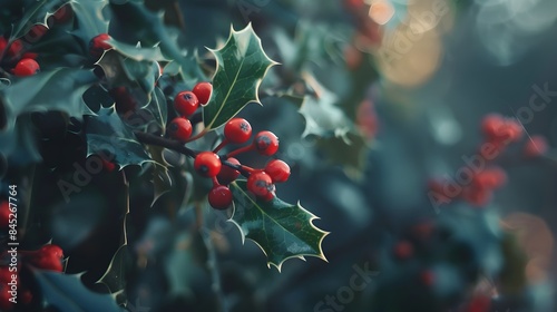 holly bush and ripe red berries photo