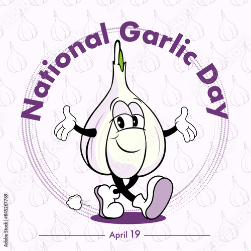 funny garlic character in retro rubber hose style, national garlic day, cartoon character garlic