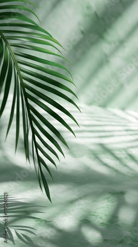 Palm leaves on a green mint background