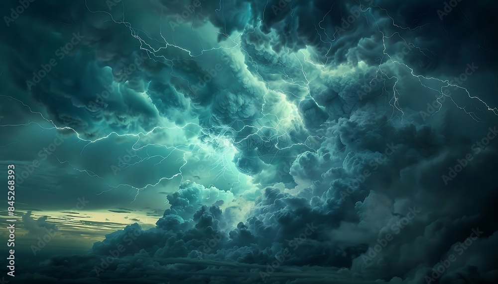 Obraz premium A large tornado in the ocean with violent thunderstorm