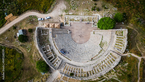 Fotografie Aerial view of Archaeological Park of Segesta ruins in Sicily , temple and theat