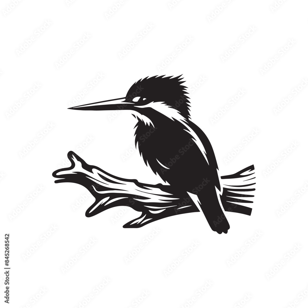 Fototapeta premium Kingfisher Silhouette Vector: Perfect for Nature-inspired Designs and Wildlife Enthusiasts - Kingfisher Illustration - Bird silhouette.