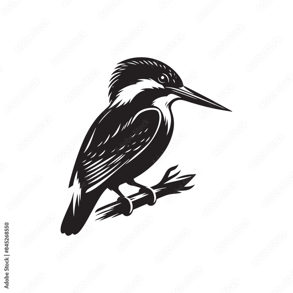 Fototapeta premium Kingfisher Silhouette Vector: Perfect for Nature-inspired Designs and Wildlife Enthusiasts - Kingfisher Illustration - Bird silhouette.