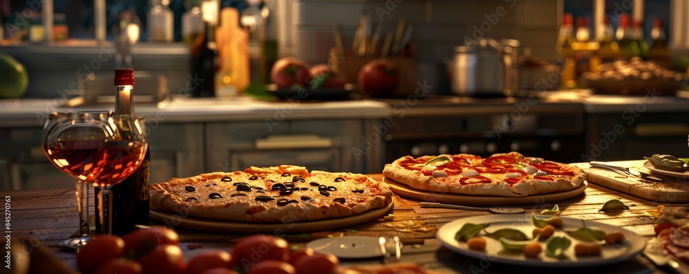 Friends having a pizza night for National Pizza with the Works Except Anchovies Day, November 12th, making and enjoying diverse pizzas, 4K hyperrealistic photo. Friends having a pizza night for National Pizza with the Works Except Anchovies Day, November 12th, making and enjoying diverse pizzas, 4K hyperrealistic photo.