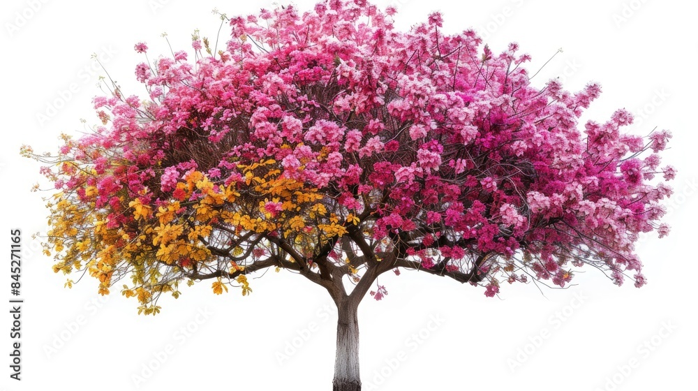 Fototapeta premium Colorful tree in bloom against a white background in the park during spring for a calming atmosphere at home