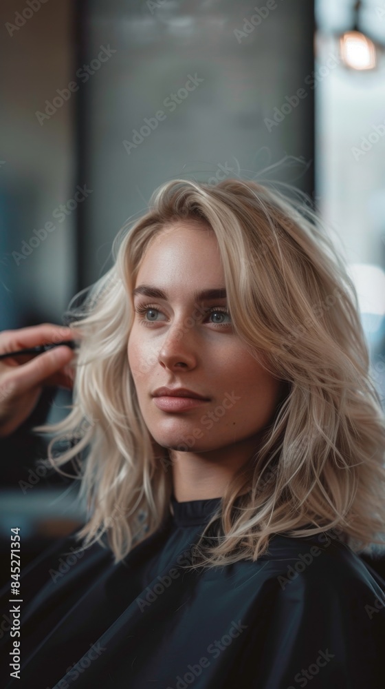 Beautiful blonde woman getting a haircut in a stylish salon Beautiful blonde woman getting a haircut in a stylish salon