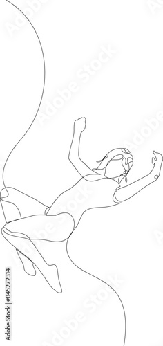 Woman falls - one line drawing. Free fall concept, lose ground drawn by single continuous line. Vector illustration with editable stroke.