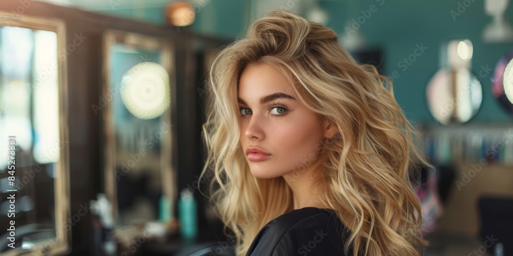 Beautiful blonde woman getting a haircut in a stylish salon Beautiful blonde woman getting a haircut in a stylish salon
