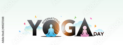 June 21st  International Yoga day background. Body Fitness wellness and health care exercise.