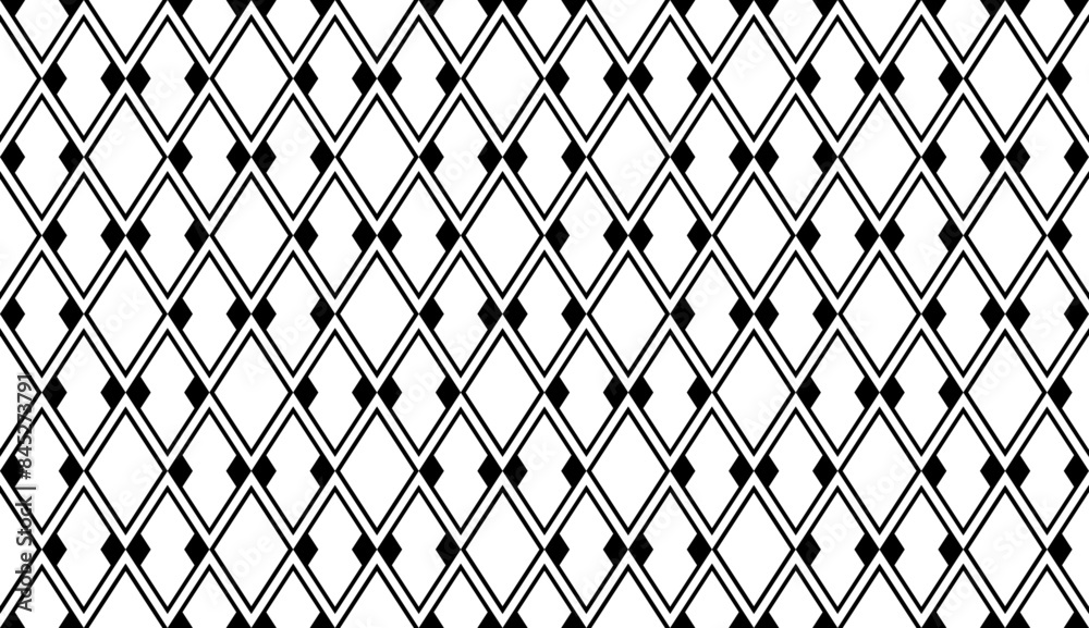 Fototapeta premium A seamless minimalist pattern with black and white diamonds in a geometric grid, creating a modern design.