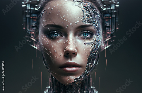 Cyborg woman with malfunctioning artificial skin