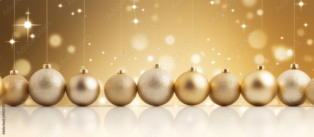 A festive Christmas scene with white and gold decorations reflecting disco balls and a sparkling star on a yellow background A top down view captures the minimal New Year party theme perfect for a Ch A festive Christmas scene with white and gold decorations reflecting disco balls and a sparkling star on a yellow background A top down view captures the minimal New Year party theme perfect for a Ch