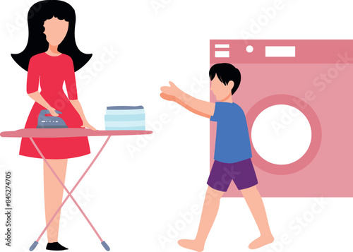 The girl is pressing clothes.