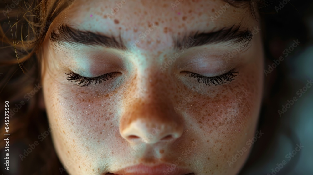 A close-up of a person's face, eyes closed in meditation, with a serene expression and a soft, relaxed posture, conveying a deep sense of inner calm and mindfulness. A close-up of a person's face, eyes closed in meditation, with a serene expression and a soft, relaxed posture, conveying a deep sense of inner calm and mindfulness.