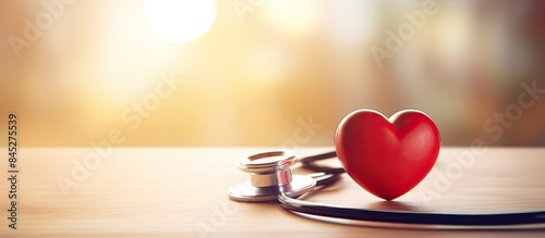 Obraz na płótnie The image shows a contemporary stethoscope alongside an image of a heart both displayed against a brightly lit backdrop with ample empty space w salonie