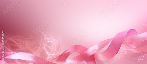 Pink breast cancer awareness ribbon on pink background representing the concept of women s healthcare and medical care with copy space image