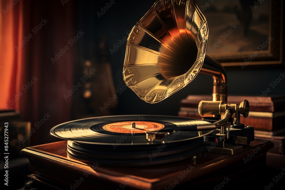 Fototapeta premium Vintage Gramophone Playing a Record