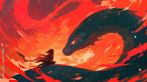 terrible giant snake with its fire 2D illustrasions