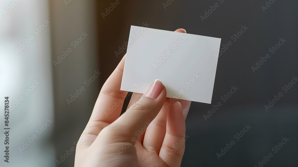 Obraz premium Female hand holding a business card mockup