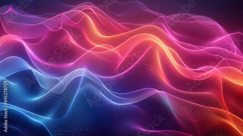 Abstract neon waves creating a dynamic colorful background © maniacvector