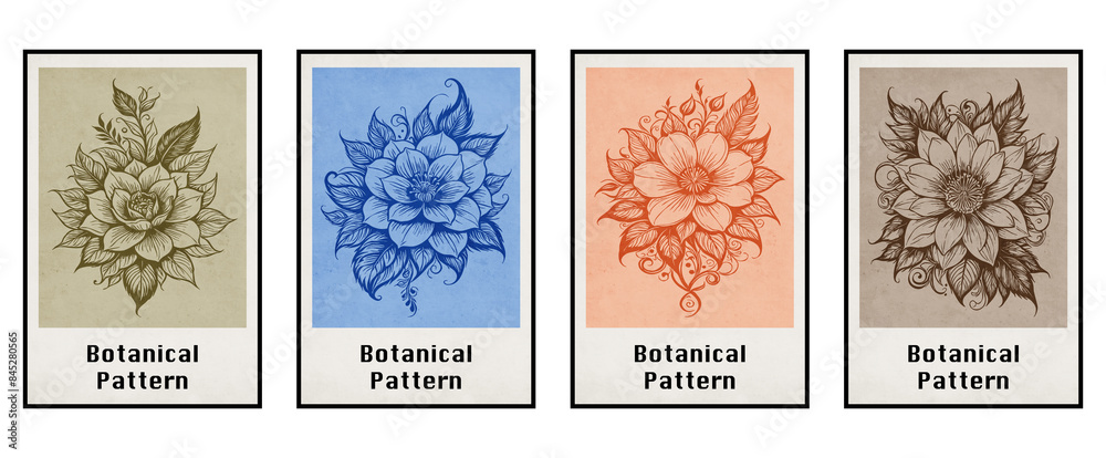 Set of 4 botanical illustrations for printing on wall decorations, covers, leaflets . Generated by Ai Set of 4 botanical illustrations for printing on wall decorations, covers, leaflets . Generated by Ai
