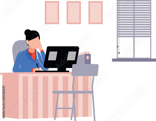 A girl is working on customer services.