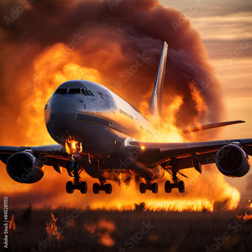 Airplane passing through fire and got fire