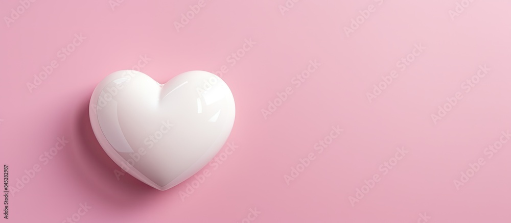 A white glossy porcelain heart sits on a pink background adding a romantic touch to a wedding themed card or love note Ample copy space is available A white glossy porcelain heart sits on a pink background adding a romantic touch to a wedding themed card or love note Ample copy space is available