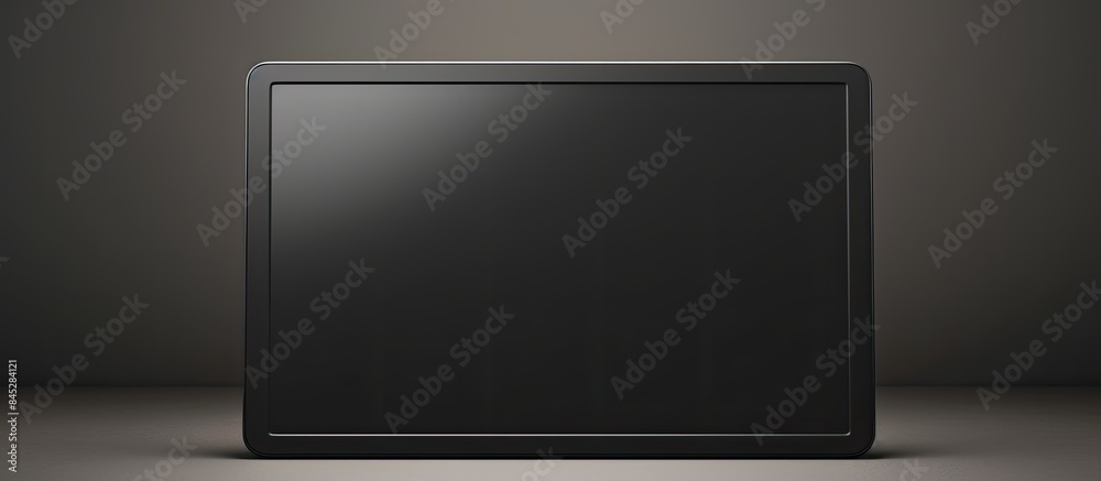 A black empty tablet lies on a background providing copy space for adding text images graphics logo brand or price tag for customization A black empty tablet lies on a background providing copy space for adding text images graphics logo brand or price tag for customization