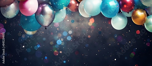Wallpaper Mural A colorful top view image displaying round shaped festive air balloons confetti and a celebratory ambience Perfect for a birthday party backdrop. Creative banner. Copyspace image Torontodigital.ca