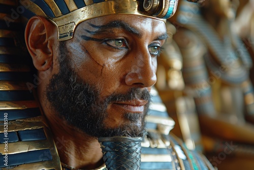 Regal legacy: egyptian pharaoh portrait, majestic essence of ancient egypt's rulers, distinctive features, elaborate headdress, cultural significance of their divine authority.