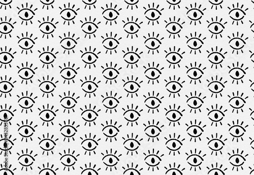 Open closed eyes line art drawing bold black white pattern surface ornament repeated chess geometrical ink watercolor