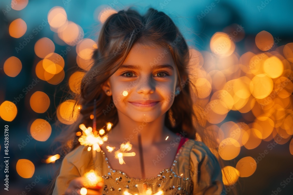 Kids holding sparklers at dusk, creating a joyful and magical scene selective focus, holiday cheer, vibrant, Manipulation, backyard backdrop Kids holding sparklers at dusk, creating a joyful and magical scene selective focus, holiday cheer, vibrant, Manipulation, backyard backdrop