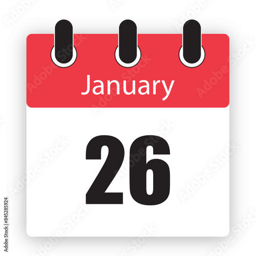  January 26 Calendar Reminder Icon Dairy Design Template Vector Illustration