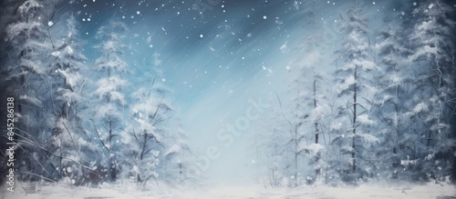 A snowy forest landscape during winter with a blank billboard serving as a canvas for a Winter Christmas New Year holiday concept There s plenty of copy space available in this mixed media image