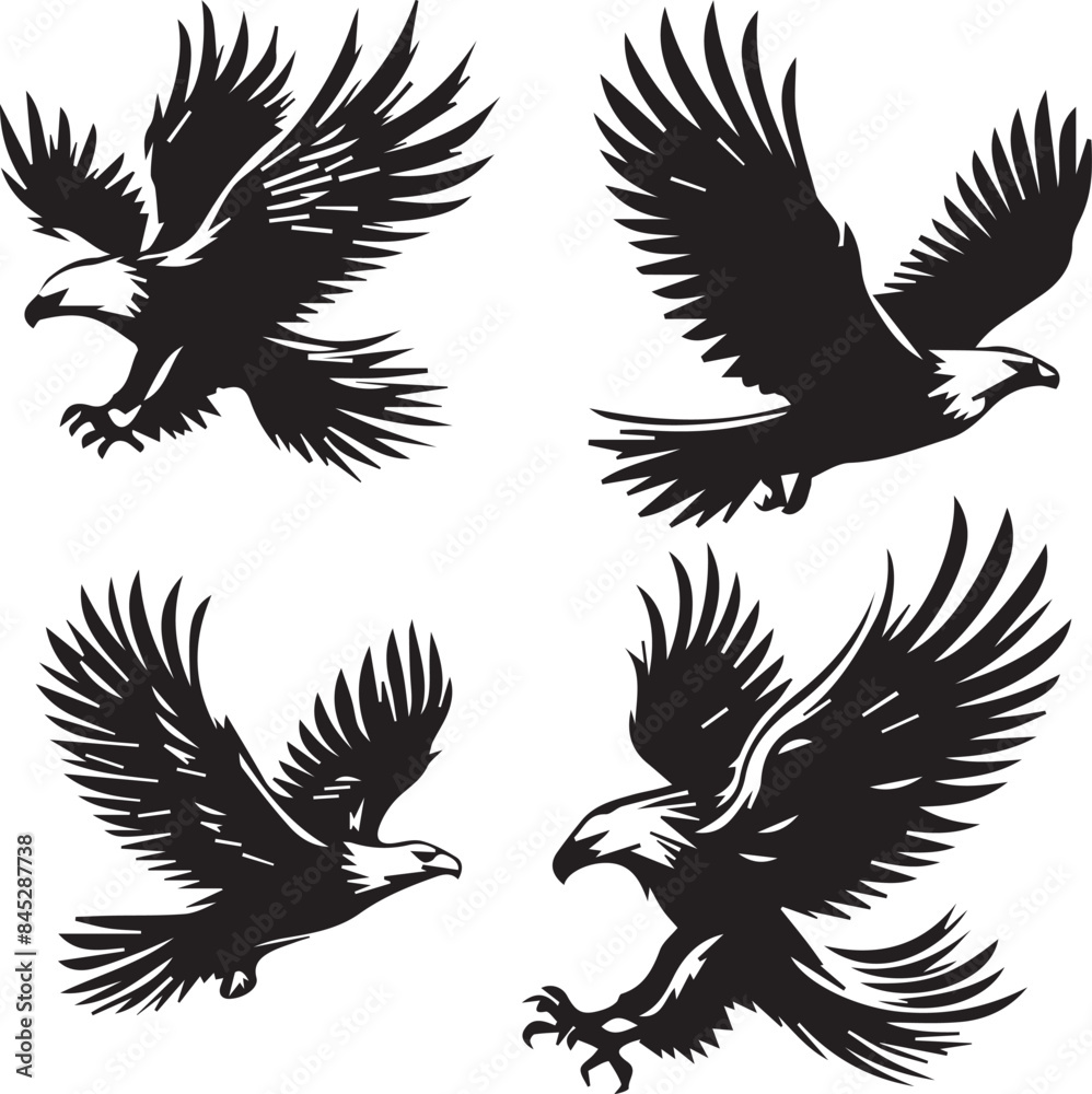 set of eagle silhouette on white background set of eagle silhouette on white background