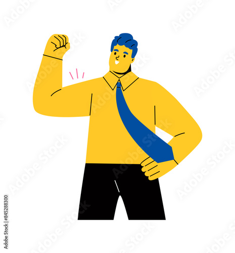 Self-confident person. Business man posing with strong pose showing strength and power. Flat vector illustration isolated on white background