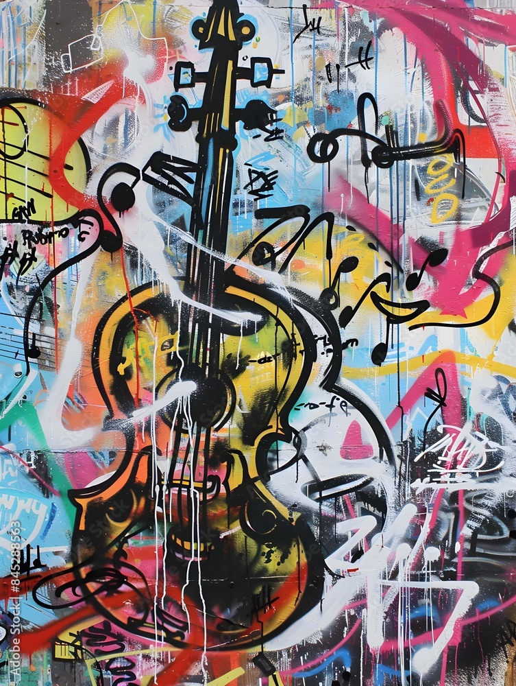 Obraz premium Cool music graffiti in urban style on the wall