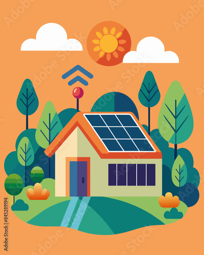 The rhythmic hum of the solar panels was the only sound to break the serene silence of the rural landscape.. Vector illustration