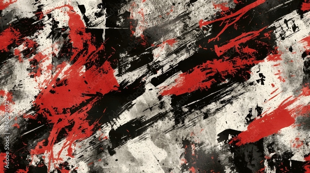 Abstract grunge texture with bold red, black, and white paint strokes and splatters. Abstract grunge texture with bold red, black, and white paint strokes and splatters.