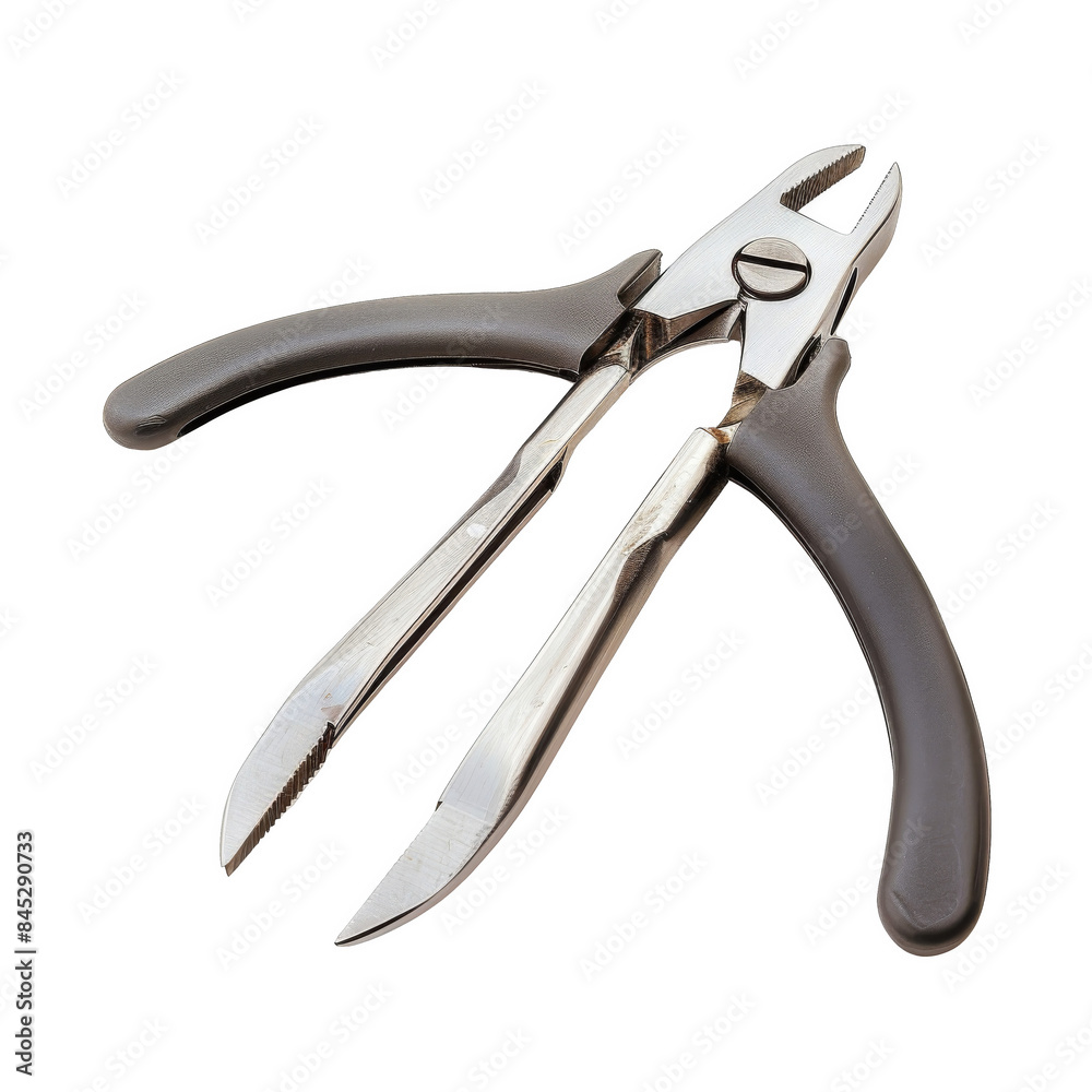 Surgical forceps with black rubber handles, isolated on a white background, transparent background. Surgical forceps with black rubber handles, isolated on a white background, transparent background.