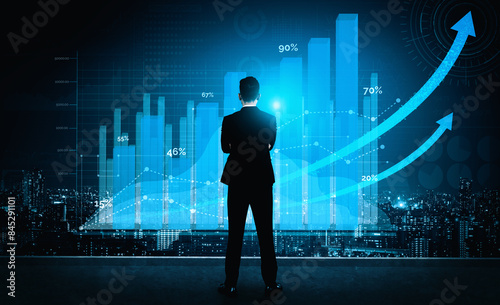 Double Exposure Image of Business and Finance - Businessman with report chart up forward to financial profit growth of stock market investment. uds © Summit Art Creations